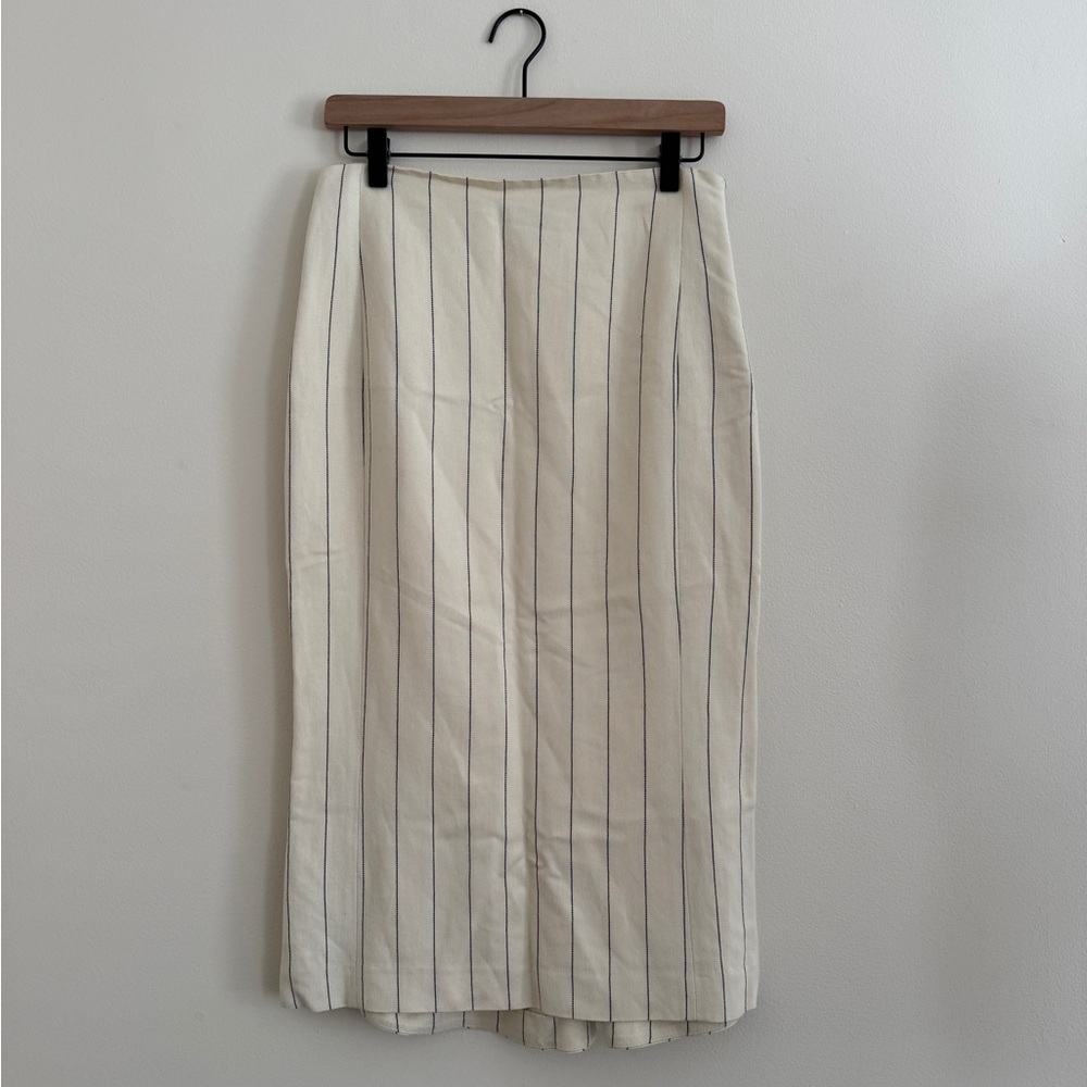 Ralph Lauren Cream Midi Skirt with Black Pinstripes